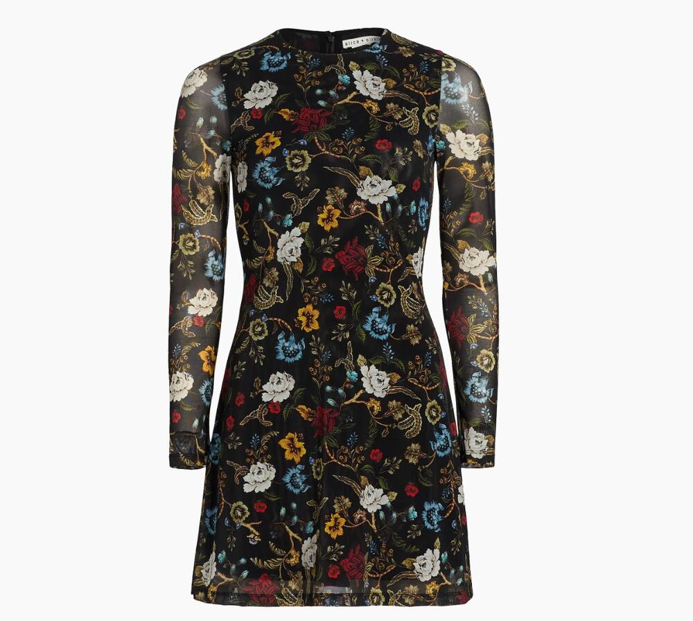 ALICE + OLIVIA  Delora Floral Mesh Flared Mini Dress NWT Small Whimsigoth